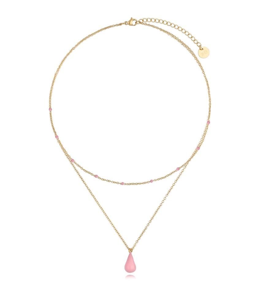 Naszyjnik różowy z łezką emaliowaną Enamel Drop NSA0519