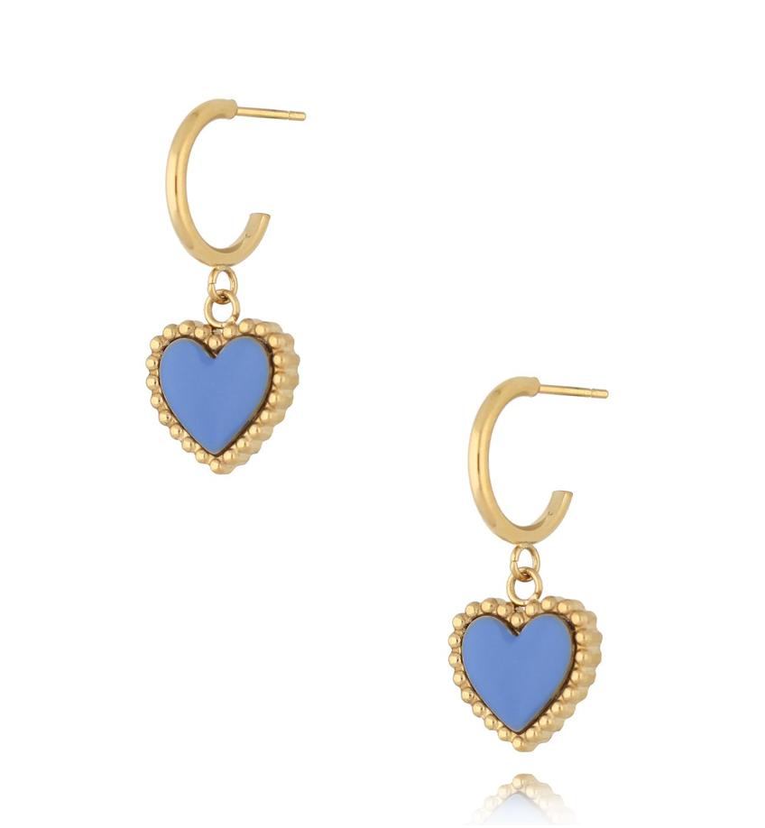 Kolczyki złote z sercem i niebieską emalią Enamel Heart KSA1663