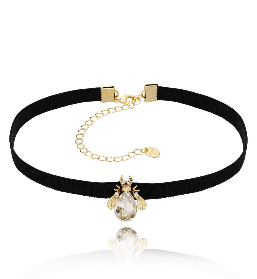 Czarny choker z żukiem i kryształkiem Powerful NMI0171