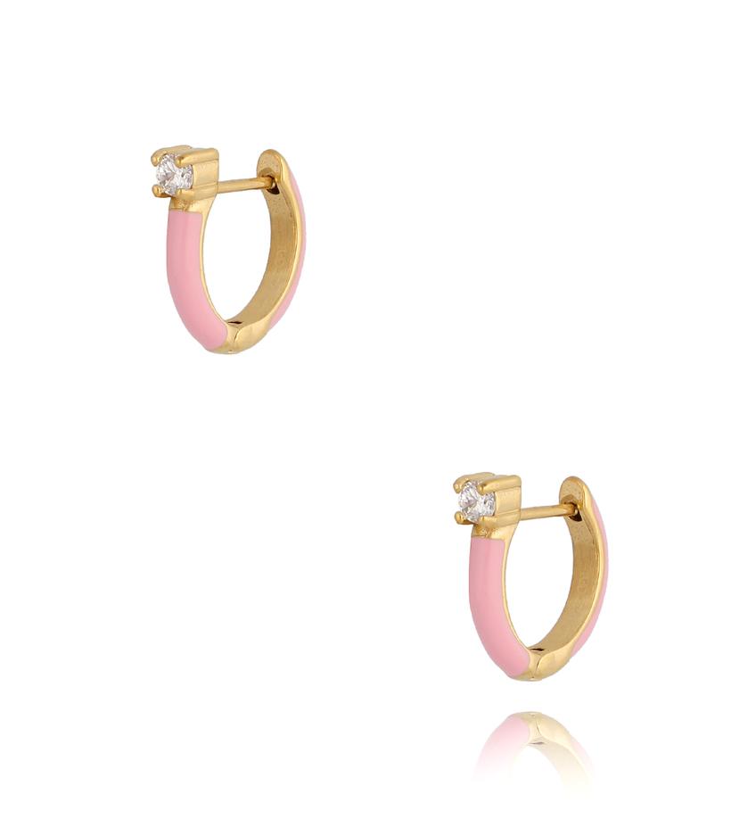 Kolczyki z różową emalią i cyrkonią Oki Enamel KSA0925