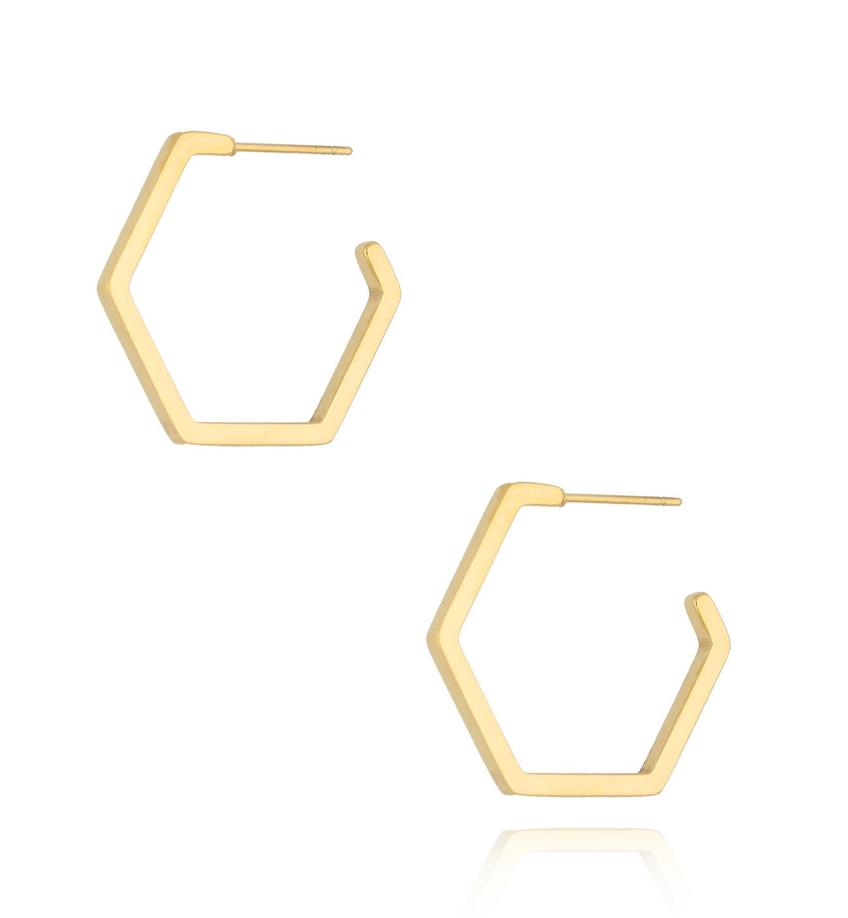 Kolczyki sześciokąty złote duże Hexagon KSA1023
