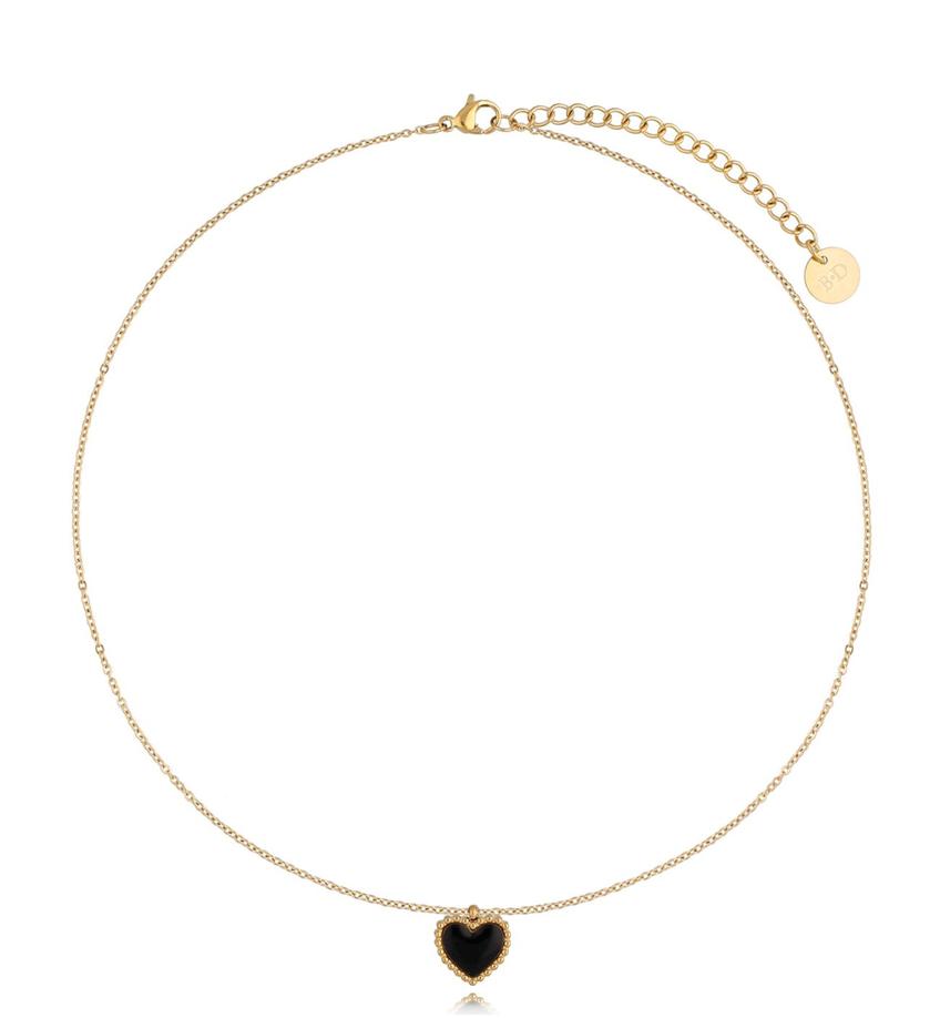 Naszyjnik złoty z sercem i czarną emalią Enamel Heart NSA0600