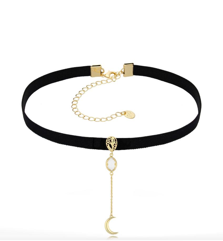 Choker czarny z tasiemką i księżycem Maria Carmen NS0179