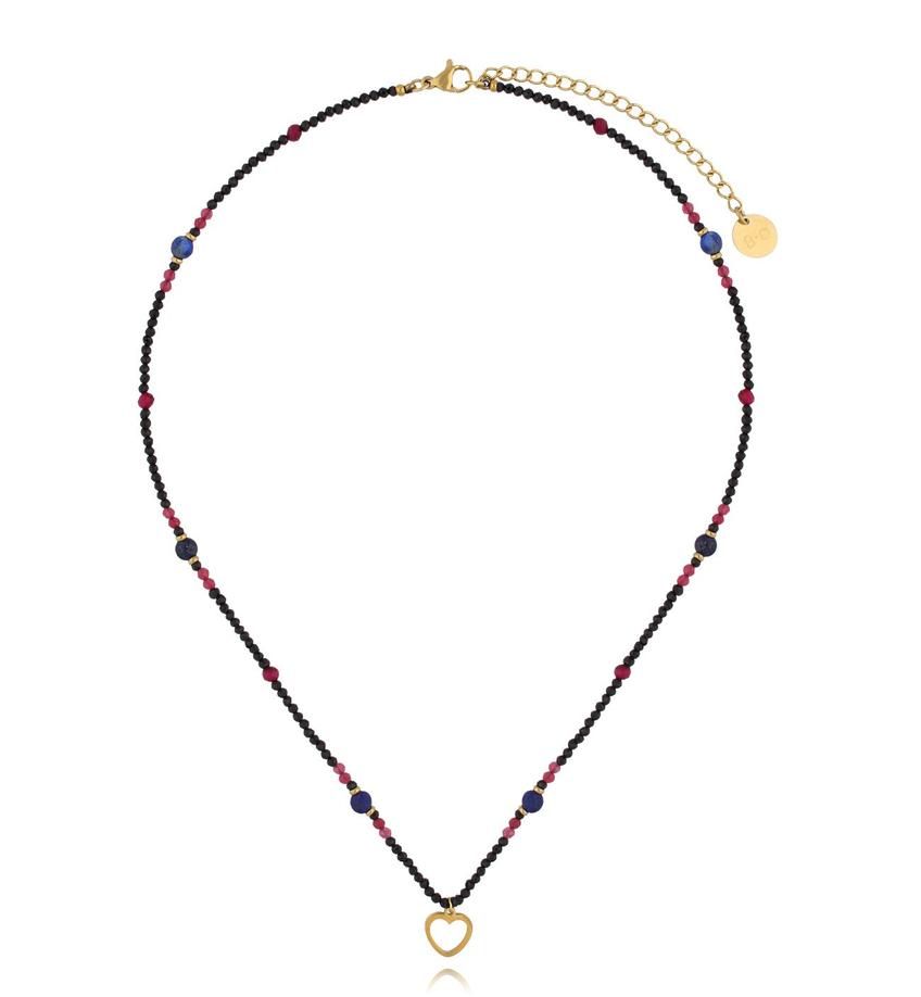 Naszyjnik z turmalinami i agatami z sercem Golden Heart NTW1306
