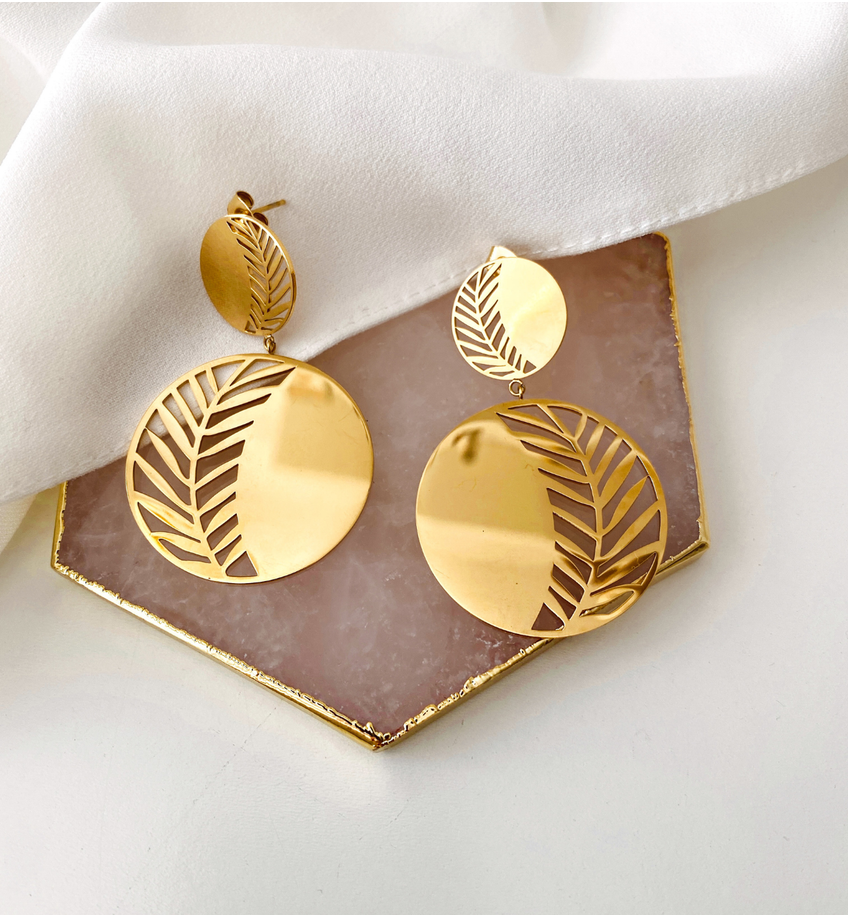 Kolczyki pozłacane ze stali szlachetnej Gold Leaf KSA0281