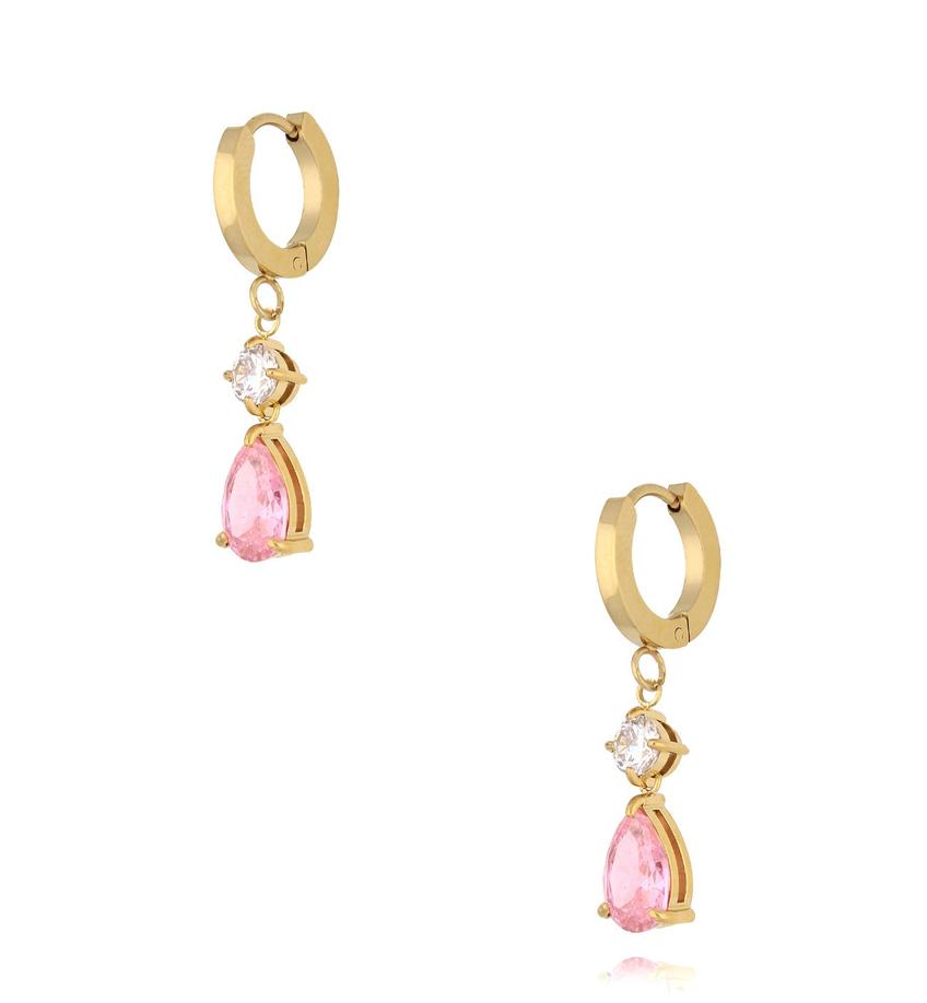 Kolczyki złote z różowym kryształem Pink Teardrop KSC0125