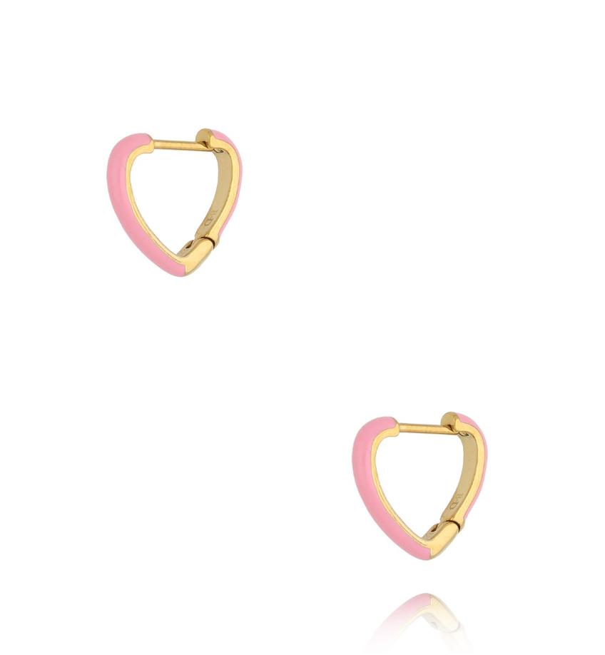 Kolczyki złote serca z różową emalią Enamel Hearts KSA1744