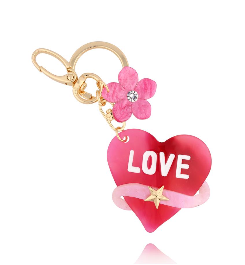 Brelok fuksjowy z sercem i kwiatkiem Heart & FLower BREZA0077