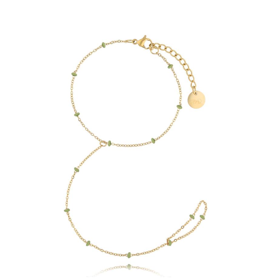 Bransoletka z pierścionkiem i zieloną emalią Simple Chain BSA0607