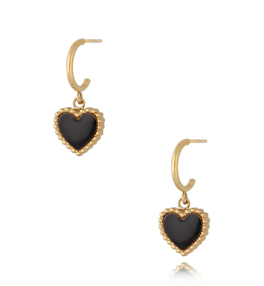 Kolczyki złote z sercem i czarną emalią Enamel Heart KSA0877