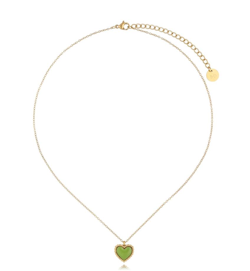 Naszyjnik złoty z sercem i zieloną emalią Enamel Heart NSA1123