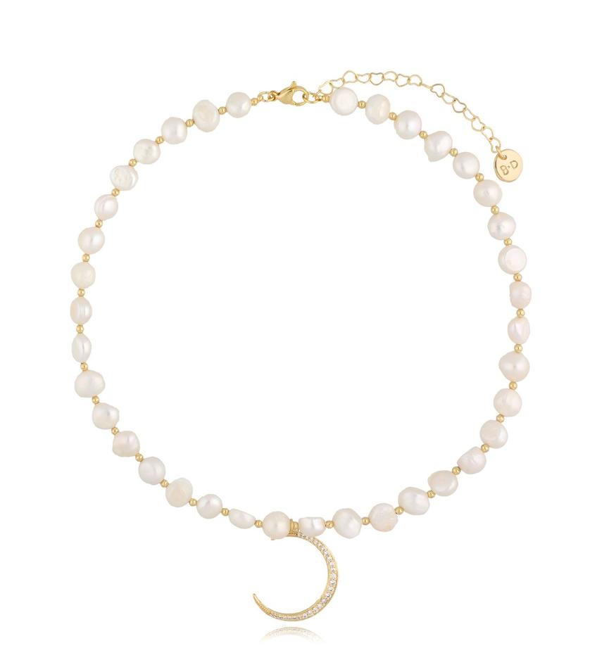 Naszyjnik z białych pereł z zawieszką księżyc Big Moon Pearls NPE0171