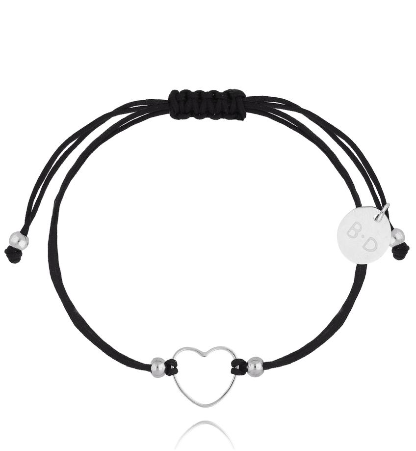 Bransoletka czarna ze srebrnym sercem Little Heart BGL0865