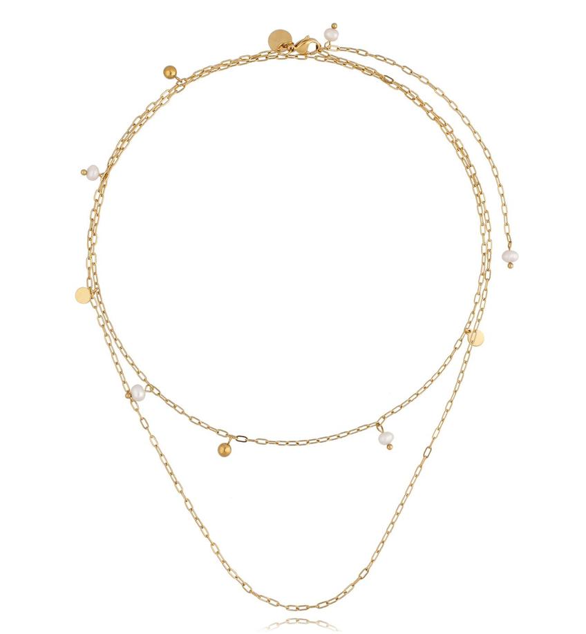 Naszyjnik złoty łańcuch z perłami body chain Sadie NSA0674