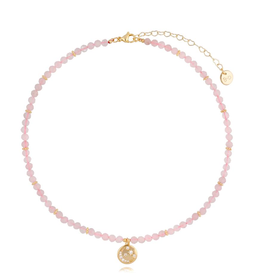 Naszyjnik z kwarcami różowymi i złotą zawieszką Powder Pink NTW0779