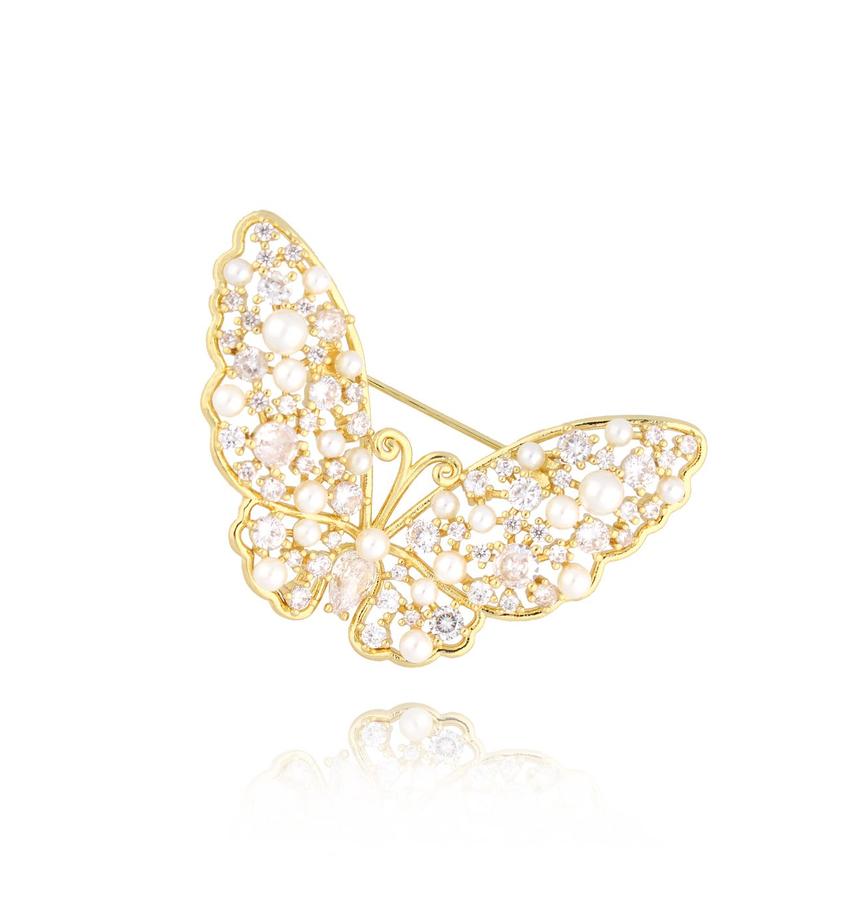 Broszka złota z motylem z perełkami Pearl Butterfly BRSS0089