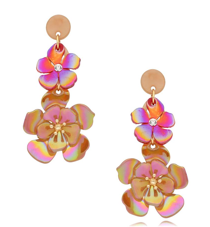 Kolczyki bordowo brązowe z kwiatami Flower Power KZA0104