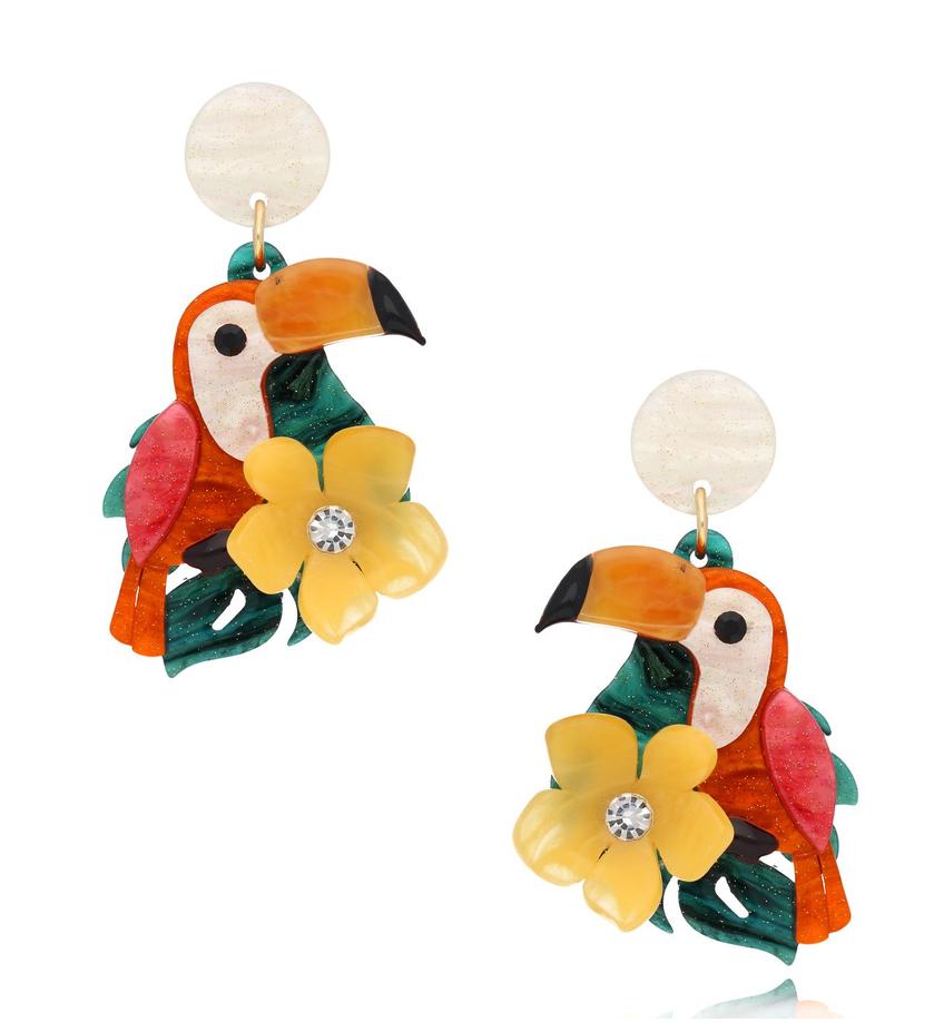 Kolczyki z tukanami i kwiatkami Toucan KZA0086