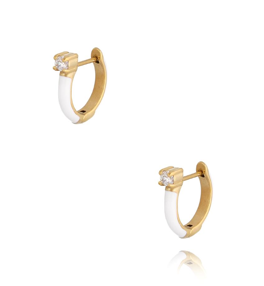 Kolczyki z białą emalią i cyrkonią Oki Enamel KSA0924