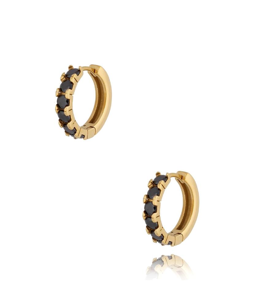 Kolczyki koła z cyrkoniami złote Black Ring KSA0474