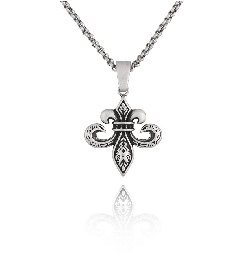 Naszyjnik męski z kwiatem lilii Fleur-De-Lys NMITC0148