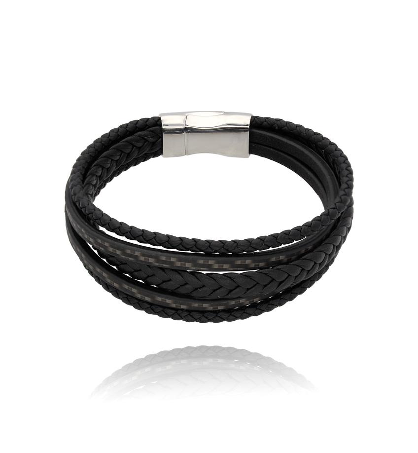 Bransoletka męska skórzana czarna Volux 19 cm BMITC0468