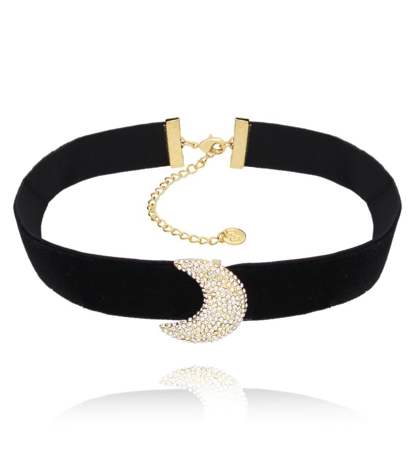 Choker czarny ze złotym  księżycem Fabulous NS0266