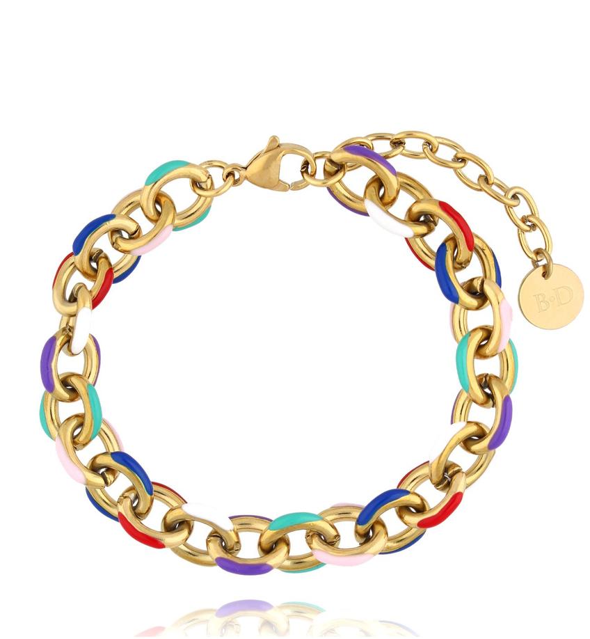 Bransoletka złota z kolorowym łańcuchem Multicolor BSA0685