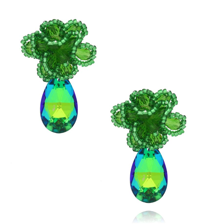 Kolczyki z zielonymi kryształami Crystal Wonders KFF0294