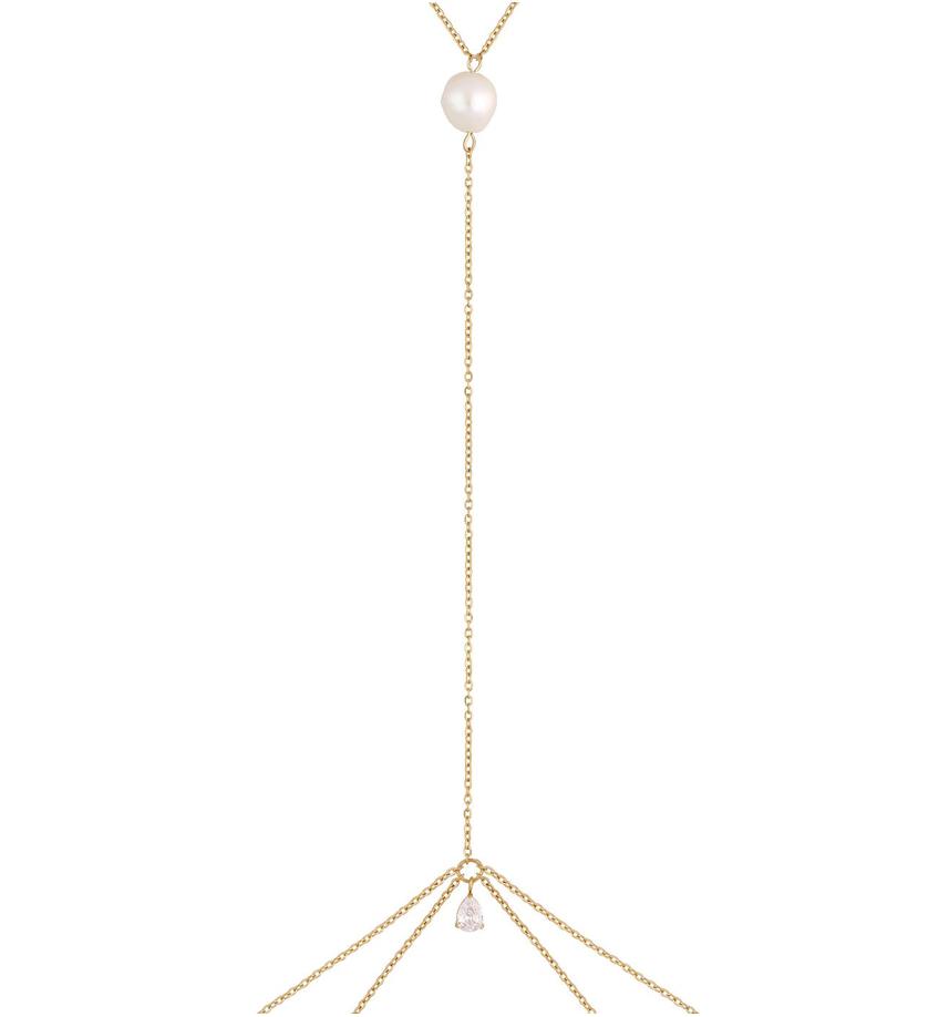 Naszyjnik złoty z perłą i kryształem body chain Betsy  NSA0671