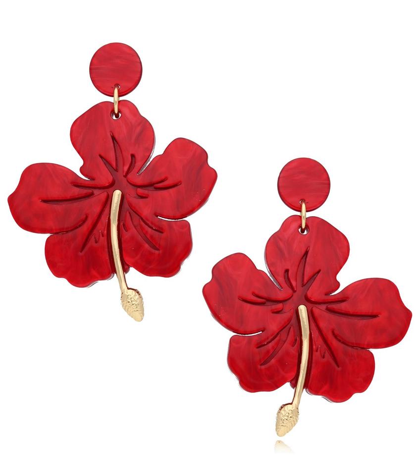 Kolczyki czerwone kwiaty hibiskusa Kailani KZA0076