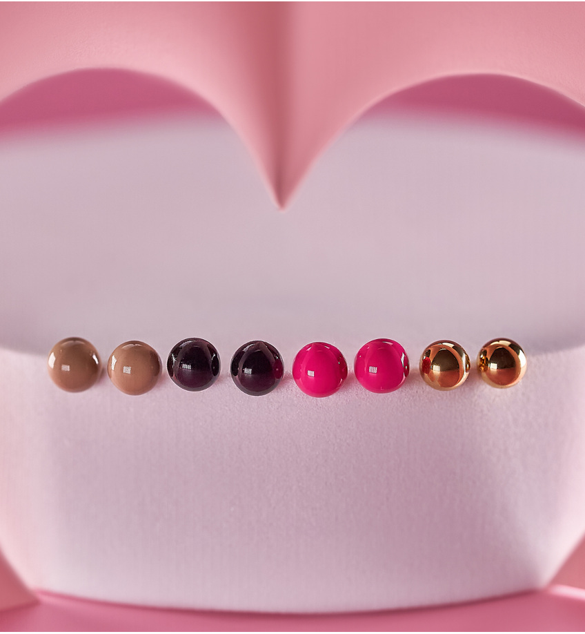 Kolczyki złote kulki z fuksjową emalią 5 mm Enamel Balls KSA1442