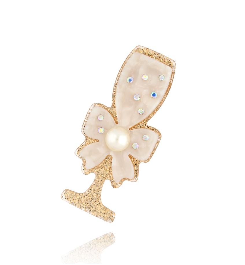 Broszka z białym kieliszkiem i kokardką Glow Gift BRZA0039