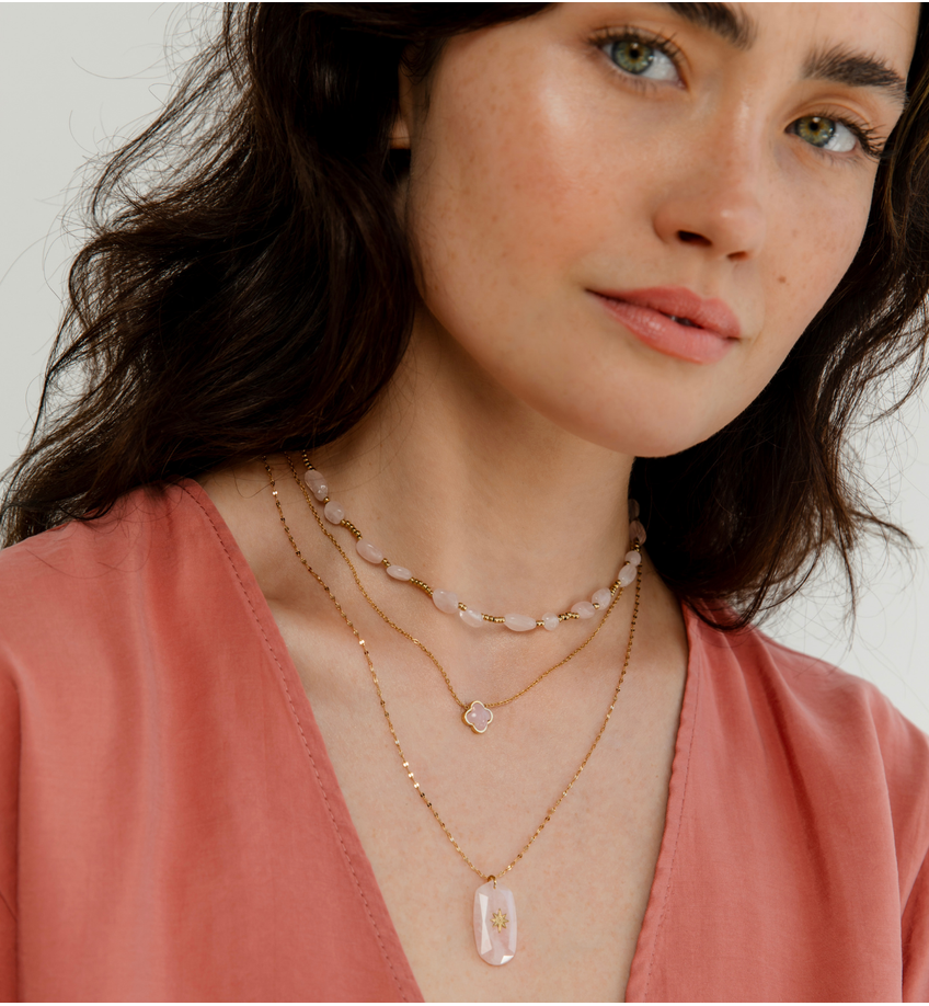 Zestaw naszyjników z kwarcem różowym Pink Quartz Z0228