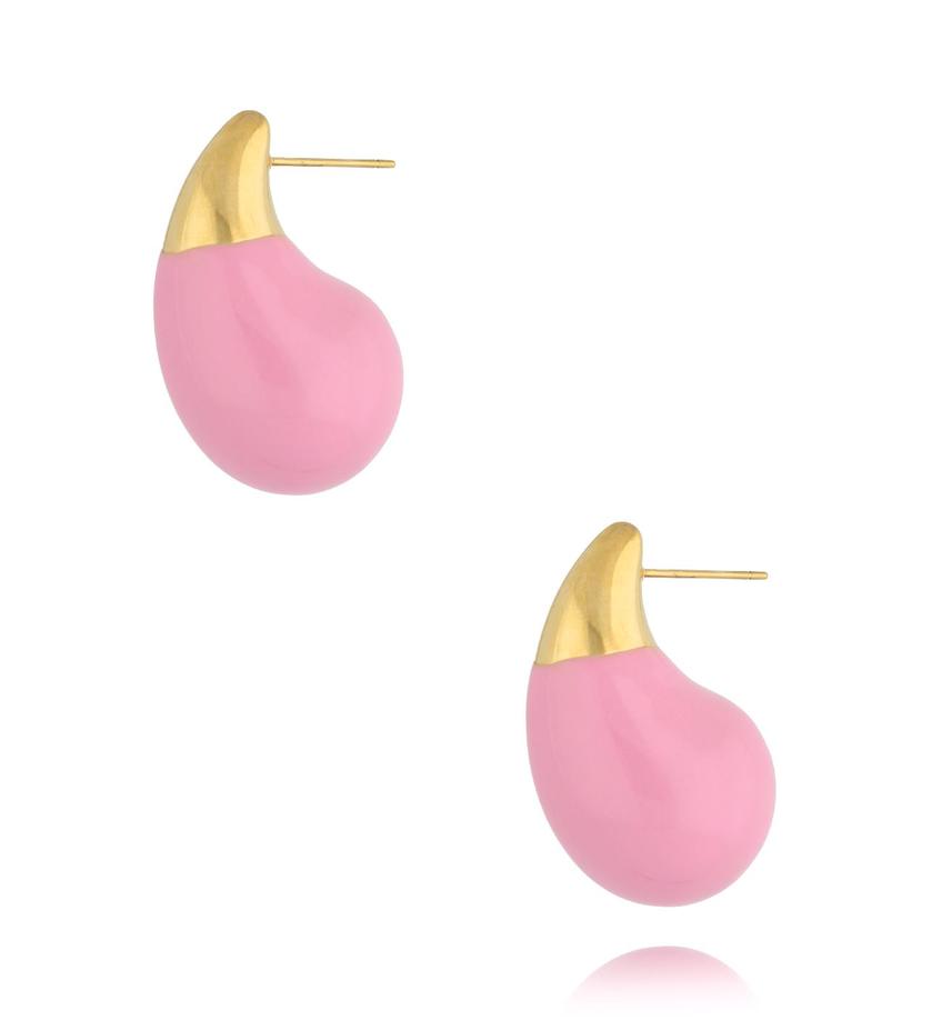 Kolczyki złote łezki duże  z różową emalią Enamel Kylie KSA1678