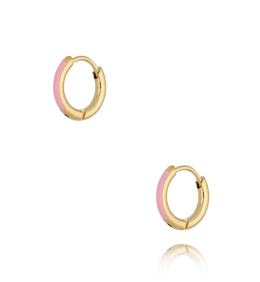 Kolczyki złote koła z różową emalią Enamel Small Hoops KSA0803