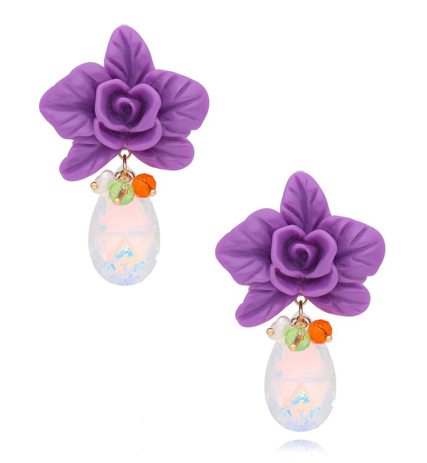 Kolczyki fioletowe kwiaty z kryształami Paradise Bloom KFF0334