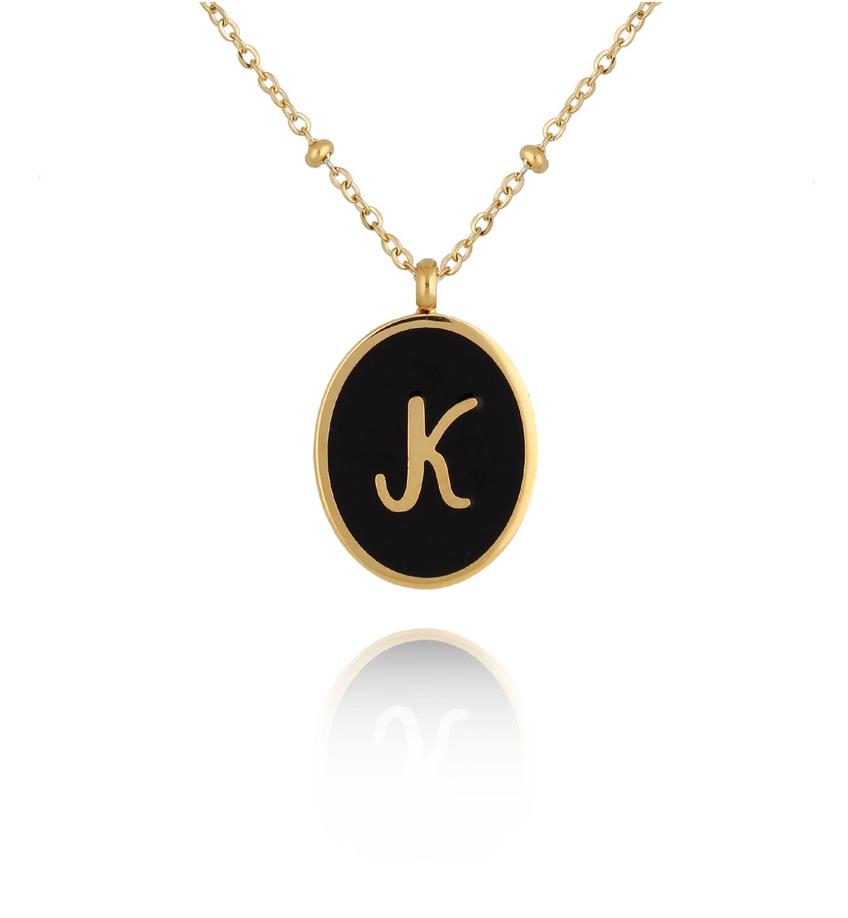 Naszyjnik z czarną emalią z literą K Vintage Enamel Alphabet NSA0580