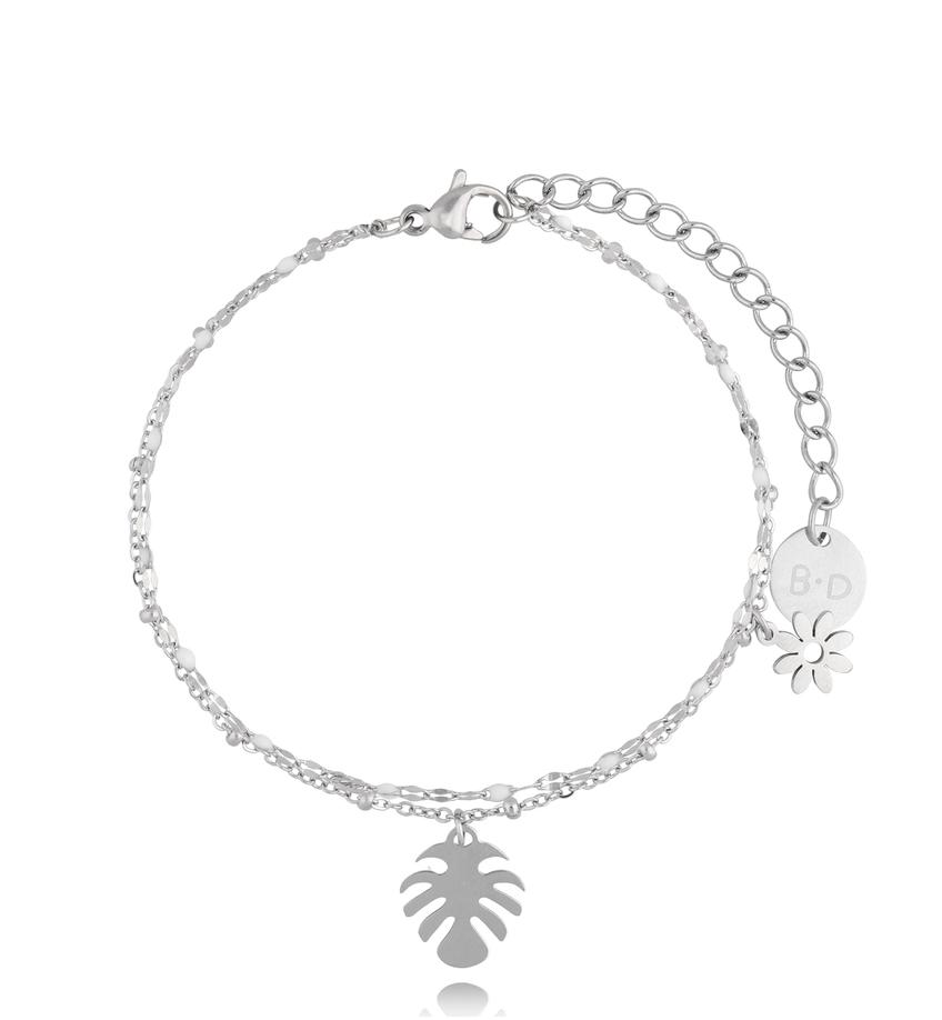 Bransoletka srebrna z liściem monstery Summer Love BSY0016