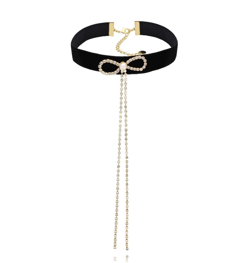 Choker czarny z kokardką i kryształkami NS0322