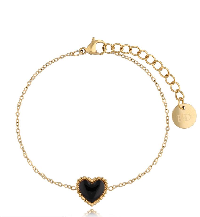 Bransoletka złota z sercem i czarną emalią Enamel Heart BSA0336