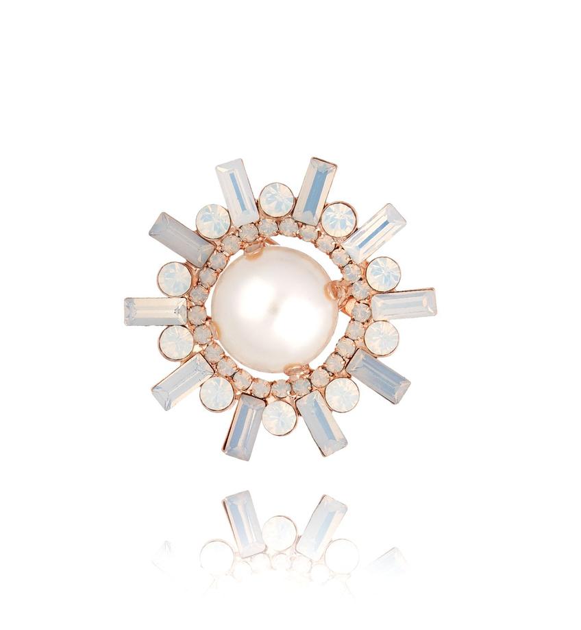 Broszka różowe złoto z perłami i kryształkami Pearl Ball BRPE0016