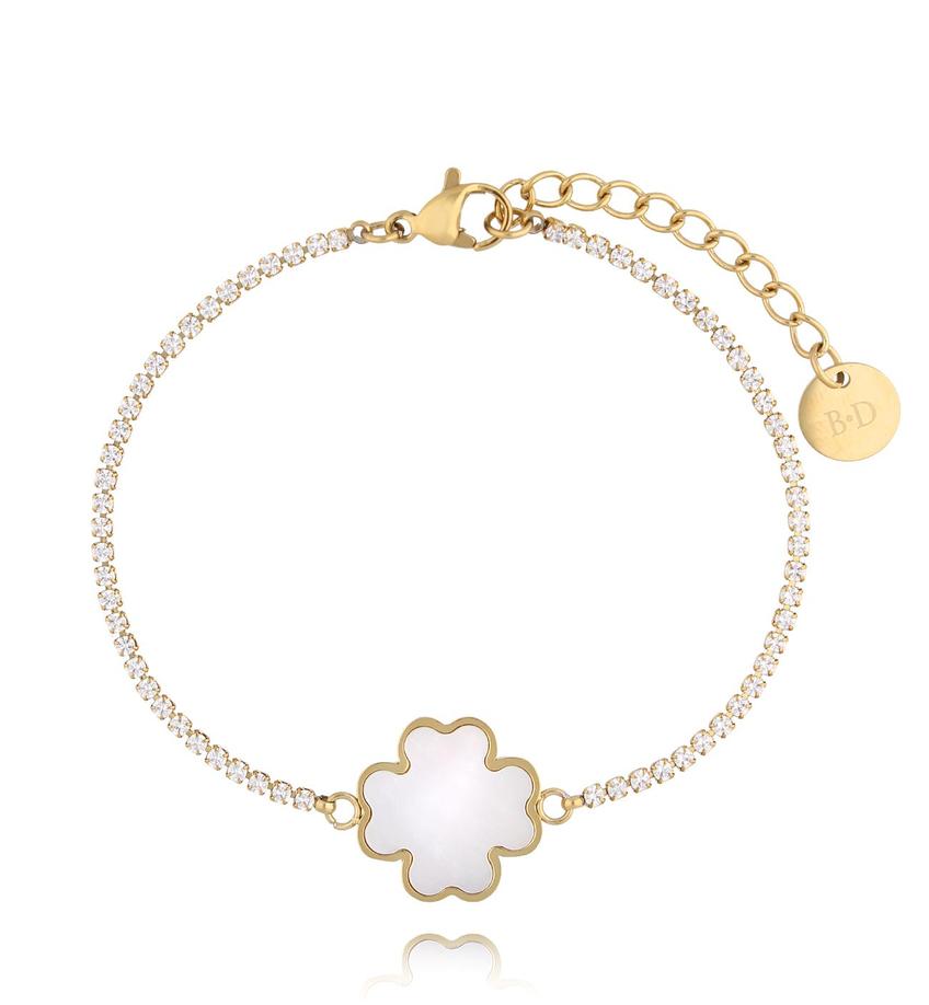Bransoletka złota z koniczynką z masą perłową Pearl Clover BSA0583