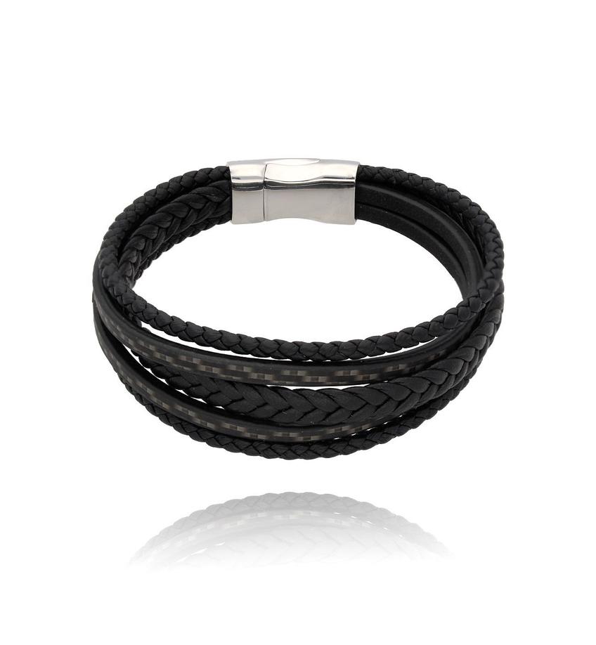 Bransoletka męska skórzana czarna Volux  23 cm BMITC0472