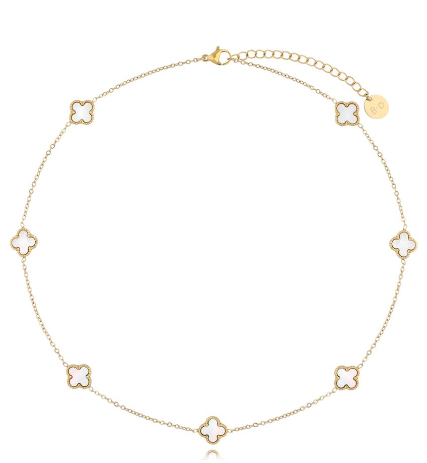 Naszyjnik złoty z perłowymi koniczynkami Pearls Clover NSY0163