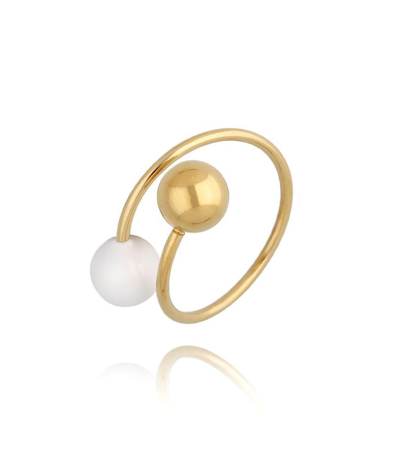 Pierścionek złoty z kulkami i białą emalią Enamel Balls PSA0580