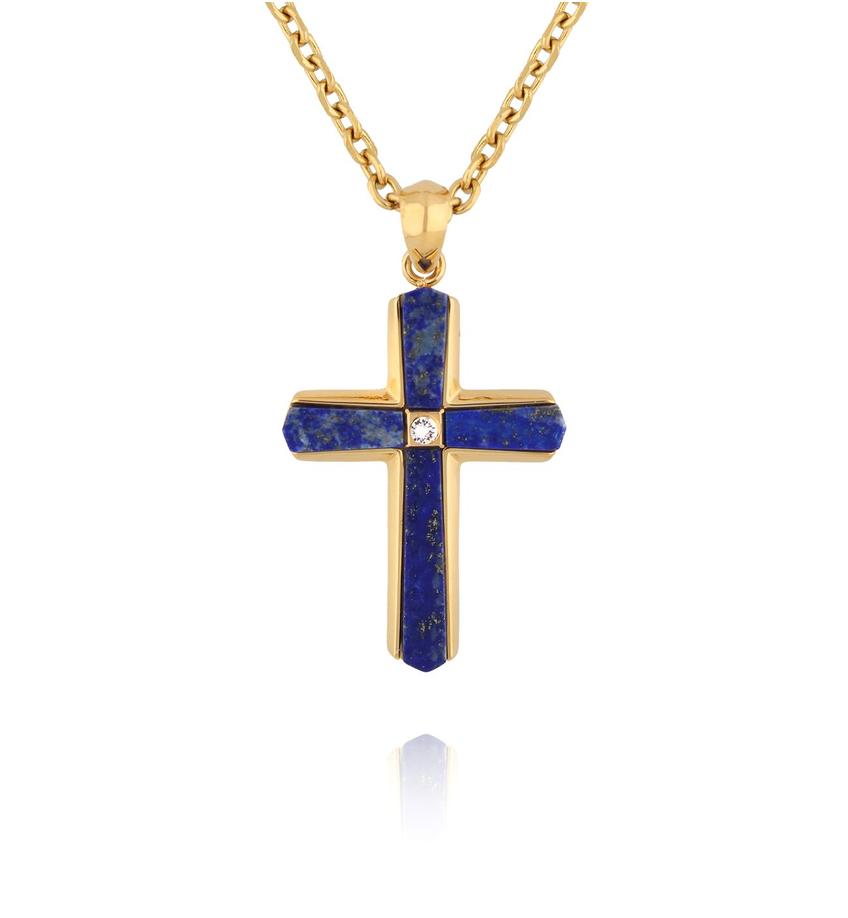 Naszyjnik z krzyżem i lapisem lazuli NMITC0199