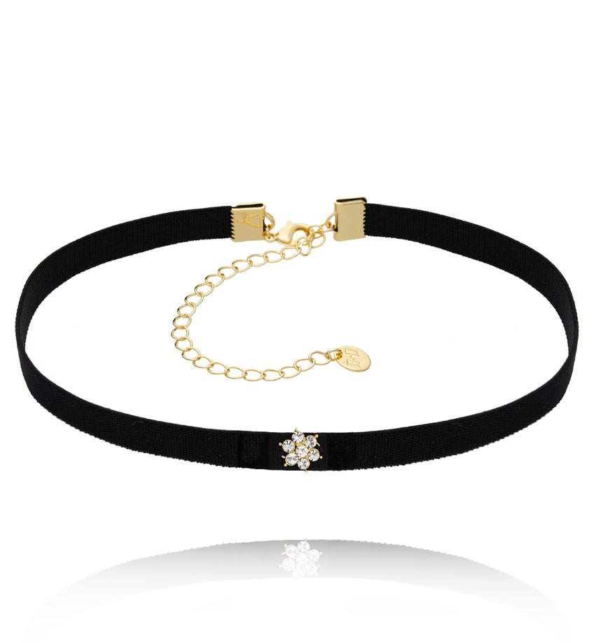 Choker czarny z tasiemką i kwiatuszkiem Instyle NS0174