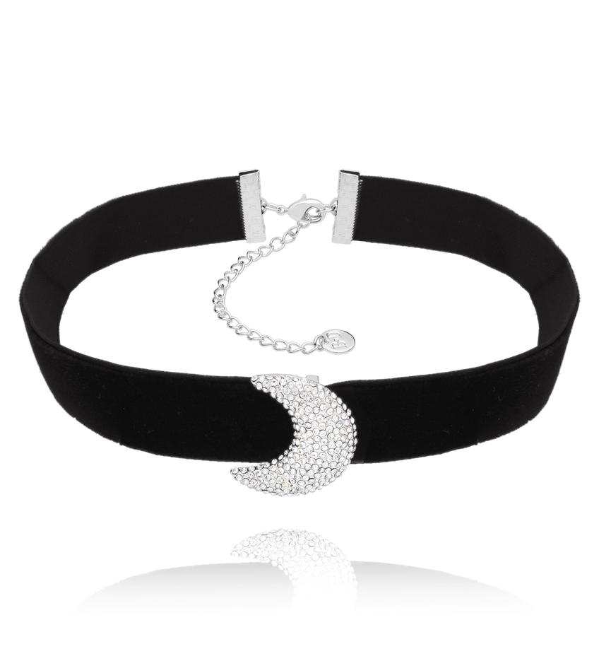Choker czarny ze srebrnym księżycem Fabulous NS0265