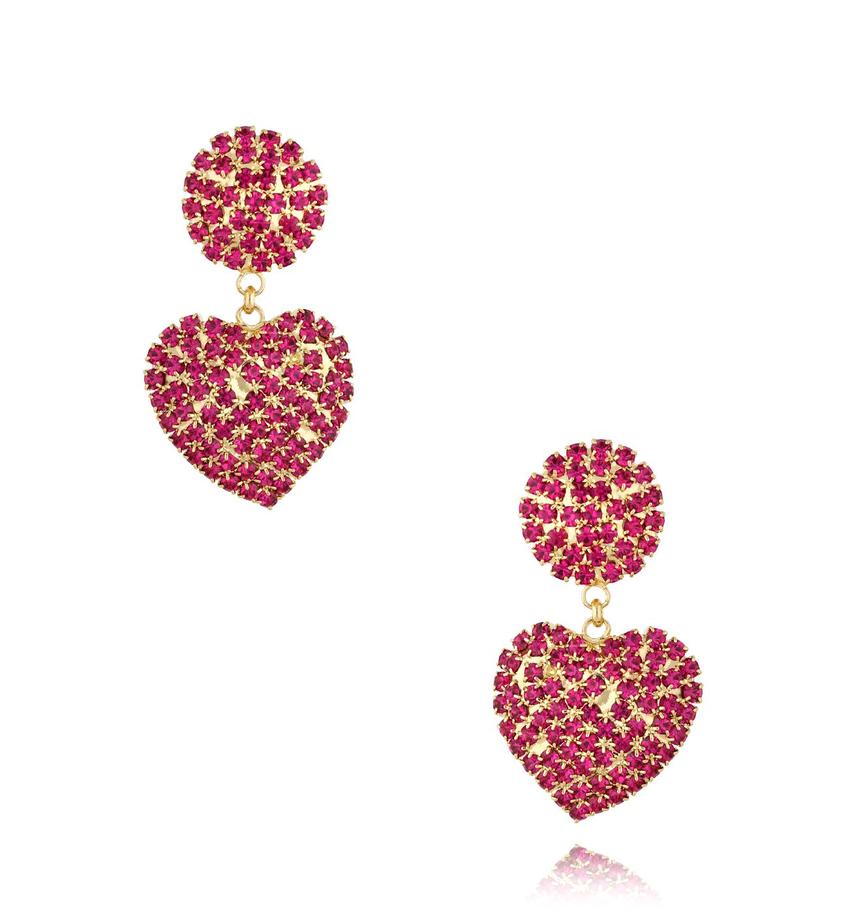 Kolczyki fuksja z sercami Cristal Hearts KSS1359